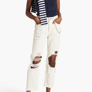 Rag & Bone Cream Maya distressed High rise straight jeans